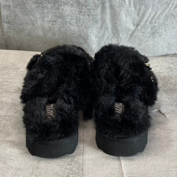 WILD PAIR Women's Black Paiyge Chain Faux-Fur Slide Slip-On Slippers SZ 6 - Picture 6 of 10